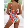 imageEomenie Womens One Piece Swimsuit Tummy Control Slimming Push Up Bra Bathing Suits Wrap Twist 1 Piece SwimwearRed Floral Print