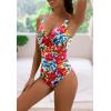 imageEomenie Womens One Piece Swimsuit Tummy Control Slimming Push Up Bra Bathing Suits Wrap Twist 1 Piece SwimwearRed Floral Print