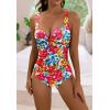 imageEomenie Womens One Piece Swimsuit Tummy Control Slimming Push Up Bra Bathing Suits Wrap Twist 1 Piece SwimwearRed Floral Print