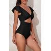 imageEomenie Womens One Piece Swimsuits Ruffle Cutout Bathing Suit Tummy Control Slimming V Neck Twist Front Swimwear
