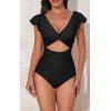 imageEomenie Womens One Piece Swimsuits Ruffle Cutout Bathing Suit Tummy Control Slimming V Neck Twist Front Swimwear