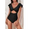 imageEomenie Womens One Piece Swimsuits Ruffle Cutout Bathing Suit Tummy Control Slimming V Neck Twist Front Swimwear