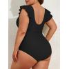 imageEomenie Womens Plus Size One Piece Swimsuits Tummy Control V Neck Cutout Bathing Suit Twist Front Ruffle SwimwearBlack