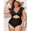 imageEomenie Womens Plus Size One Piece Swimsuits Tummy Control V Neck Cutout Bathing Suit Twist Front Ruffle SwimwearBlack