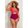 imageEomenie Womens Plus Size One Piece Swimsuits Tummy Control V Neck Cutout Bathing Suit Twist Front Ruffle SwimwearColor Block06