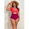 imageEomenie Womens Plus Size One Piece Swimsuits Tummy Control V Neck Cutout Bathing Suit Twist Front Ruffle SwimwearColor Block06