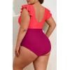 imageEomenie Womens Plus Size One Piece Swimsuits Tummy Control V Neck Cutout Bathing Suit Twist Front Ruffle SwimwearColor Block06