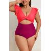 imageEomenie Womens Plus Size One Piece Swimsuits Tummy Control V Neck Cutout Bathing Suit Twist Front Ruffle SwimwearColor Block06