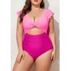 imageEomenie Womens Plus Size One Piece Swimsuits Tummy Control V Neck Cutout Bathing Suit Twist Front Ruffle SwimwearColor Block07