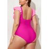 imageEomenie Womens Plus Size One Piece Swimsuits Tummy Control V Neck Cutout Bathing Suit Twist Front Ruffle SwimwearColor Block07