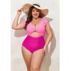 imageEomenie Womens Plus Size One Piece Swimsuits Tummy Control V Neck Cutout Bathing Suit Twist Front Ruffle SwimwearColor Block07
