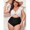 imageEomenie Womens Plus Size One Piece Swimsuits Tummy Control V Neck Cutout Bathing Suit Twist Front Ruffle SwimwearColor Block08