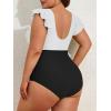 imageEomenie Womens Plus Size One Piece Swimsuits Tummy Control V Neck Cutout Bathing Suit Twist Front Ruffle SwimwearColor Block08