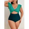 imageEomenie Womens Plus Size One Piece Swimsuits Tummy Control V Neck Cutout Bathing Suit Twist Front Ruffle SwimwearColor Block09
