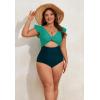 imageEomenie Womens Plus Size One Piece Swimsuits Tummy Control V Neck Cutout Bathing Suit Twist Front Ruffle SwimwearColor Block09