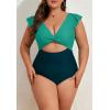 imageEomenie Womens Plus Size One Piece Swimsuits Tummy Control V Neck Cutout Bathing Suit Twist Front Ruffle SwimwearColor Block09