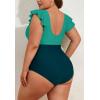 imageEomenie Womens Plus Size One Piece Swimsuits Tummy Control V Neck Cutout Bathing Suit Twist Front Ruffle SwimwearColor Block09
