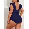 imageEomenie Womens Plus Size One Piece Swimsuits Tummy Control V Neck Cutout Bathing Suit Twist Front Ruffle SwimwearNavy Blue