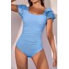 imageEomenie Womens Tummy Control One Piece Swimsuit Ruffle Square Neck Bathing Suit Ruched Cutout Back Slimming SwimwearBaby Blue