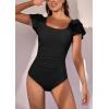 imageEomenie Womens Tummy Control One Piece Swimsuit Ruffle Square Neck Bathing Suit Ruched Cutout Back Slimming SwimwearBlack