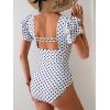 imageEomenie Womens Tummy Control One Piece Swimsuit Ruffle Square Neck Bathing Suit Ruched Cutout Back Slimming SwimwearBlack Polka Dots
