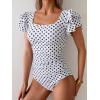 imageEomenie Womens Tummy Control One Piece Swimsuit Ruffle Square Neck Bathing Suit Ruched Cutout Back Slimming SwimwearBlack Polka Dots