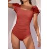 imageEomenie Womens Tummy Control One Piece Swimsuit Ruffle Square Neck Bathing Suit Ruched Cutout Back Slimming SwimwearBrick Red