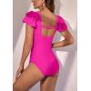 imageEomenie Womens Tummy Control One Piece Swimsuit Ruffle Square Neck Bathing Suit Ruched Cutout Back Slimming SwimwearHot Pink