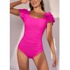 imageEomenie Womens Tummy Control One Piece Swimsuit Ruffle Square Neck Bathing Suit Ruched Cutout Back Slimming SwimwearHot Pink