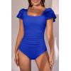 imageEomenie Womens Tummy Control One Piece Swimsuit Ruffle Square Neck Bathing Suit Ruched Cutout Back Slimming SwimwearRoyal Blue