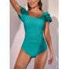imageEomenie Womens Tummy Control One Piece Swimsuit Ruffle Square Neck Bathing Suit Ruched Cutout Back Slimming SwimwearTeal