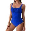 imageEomenie Womens One Piece Bathing Suit Ruched Tummy Control Swimsuits Slimming Support Full Coverage 1 Piece SwimwearLake Blue