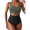 imageEomenie Womens One Piece Swimsuit Tummy Control Slimming Bathing Suit Cutout Tie Knot SwimwearArmy Green  Black