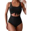 imageEomenie Womens One Piece Swimsuit Tummy Control Slimming Bathing Suit Cutout Tie Knot SwimwearBlack