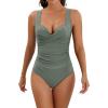 imageEomenie Womens One Piece Swimsuit Tummy Control Slimming Push Up Bra Bathing Suits Wrap Twist 1 Piece SwimwearArmy Green