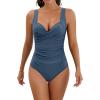 imageEomenie Womens One Piece Swimsuit Tummy Control Slimming Push Up Bra Bathing Suits Wrap Twist 1 Piece SwimwearSteel Blue