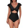 imageEomenie Womens One Piece Swimsuits Ruffle Cutout Bathing Suit Tummy Control Slimming V Neck Twist Front Swimwear