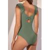 imageEomenie Womens One Piece Swimsuits Puffy Sleeves Tummy Control Bathing Suit Twist Back SwimwearArmy Green