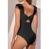 imageEomenie Womens One Piece Swimsuits Puffy Sleeves Tummy Control Bathing Suit Twist Back SwimwearBlack