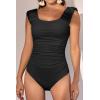 imageEomenie Womens One Piece Swimsuits Puffy Sleeves Tummy Control Bathing Suit Twist Back SwimwearBlack