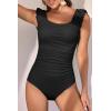 imageEomenie Womens One Piece Swimsuits Puffy Sleeves Tummy Control Bathing Suit Twist Back SwimwearBlack