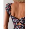 imageEomenie Womens One Piece Swimsuits Puffy Sleeves Tummy Control Bathing Suit Twist Back SwimwearBlack Flower