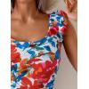 imageEomenie Womens One Piece Swimsuits Puffy Sleeves Tummy Control Bathing Suit Twist Back SwimwearBlue  Hot Pink Floral Print