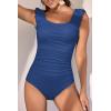 imageEomenie Womens One Piece Swimsuits Puffy Sleeves Tummy Control Bathing Suit Twist Back SwimwearBlue