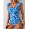 imageEomenie Womens One Piece Swimsuits Puffy Sleeves Tummy Control Bathing Suit Twist Back SwimwearBlue Flower