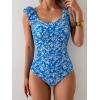 imageEomenie Womens One Piece Swimsuits Puffy Sleeves Tummy Control Bathing Suit Twist Back SwimwearBlue Flower