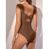 imageEomenie Womens One Piece Swimsuits Puffy Sleeves Tummy Control Bathing Suit Twist Back SwimwearCoffee
