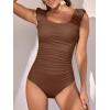 imageEomenie Womens One Piece Swimsuits Puffy Sleeves Tummy Control Bathing Suit Twist Back SwimwearCoffee