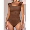 imageEomenie Womens One Piece Swimsuits Puffy Sleeves Tummy Control Bathing Suit Twist Back SwimwearCoffee