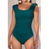 imageEomenie Womens One Piece Swimsuits Puffy Sleeves Tummy Control Bathing Suit Twist Back SwimwearDark Green